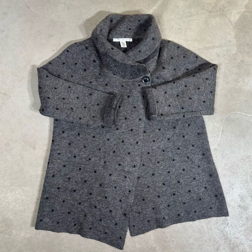 Max Studio Wool Blend Polka Dot Wrap Cardigan Jacket Womens Size 2X Gray